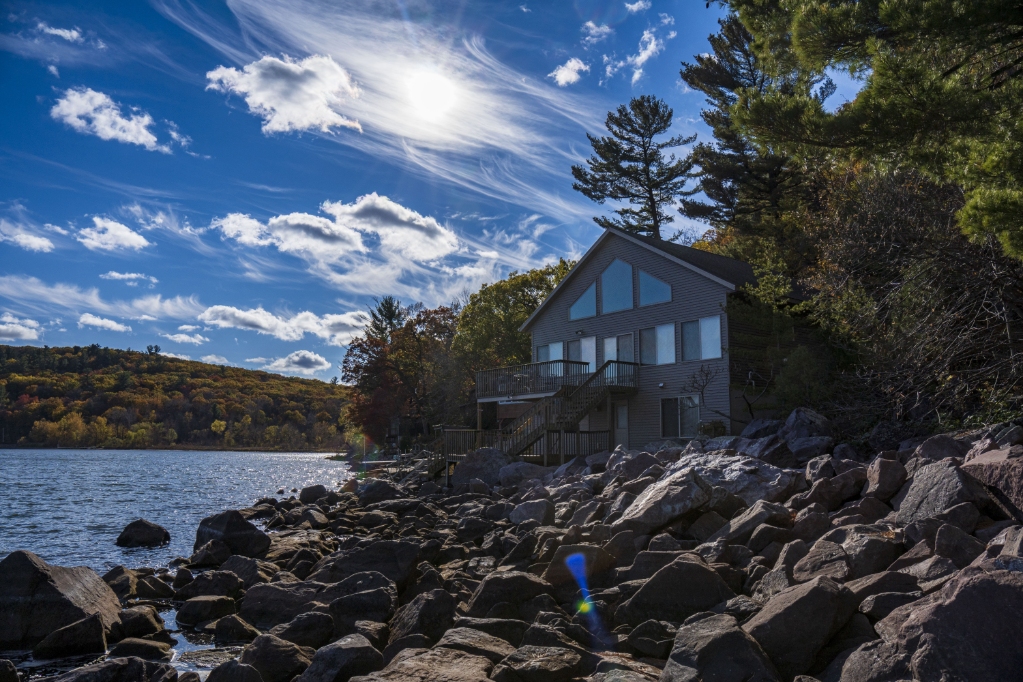 Coast devil lake house surrounded